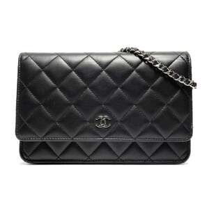 CHANEL Matelasse Chain Wallet with IC Plate Shoulder Bag, Black, WS27138